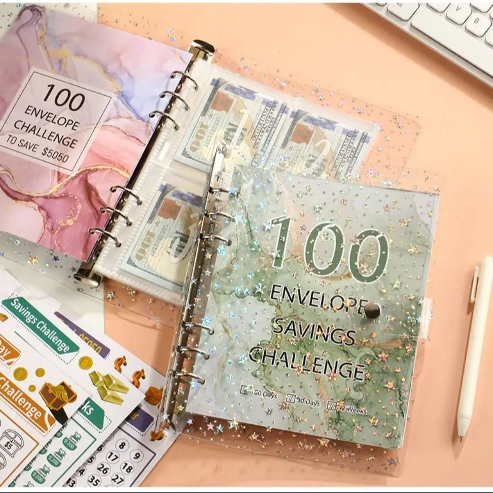 Save Money 100 Envelopes Money Saving Challenge Shining Large Capacity Savings Binder Reusable Waterproof