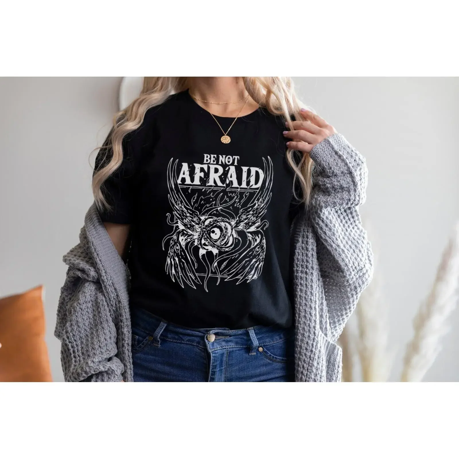 Be Not Afraid Biblically Accurate Angel Eye T shirt Black vintage Washed Versatile homme designer clothes Comfortable