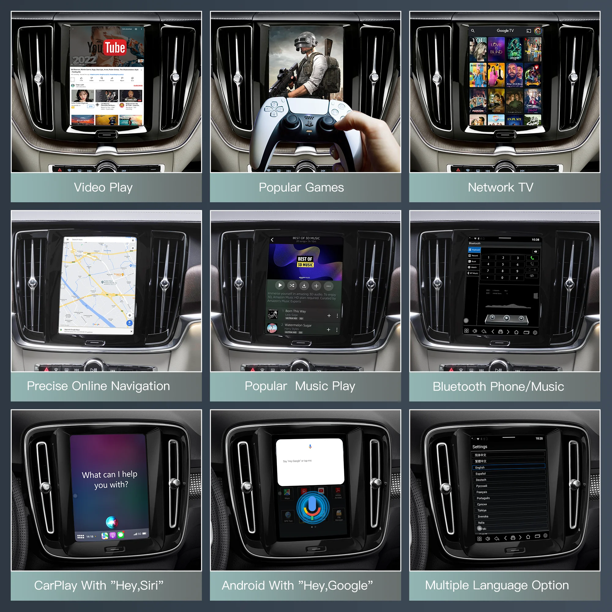 Hualingan 8 + 128 สําหรับ Volvo Wireless CarPlay & Android Auto/XC60 XC70 XC90 S60 S60 S90 V60 V90 Netflix Hulu YouTube Disney + WiFi