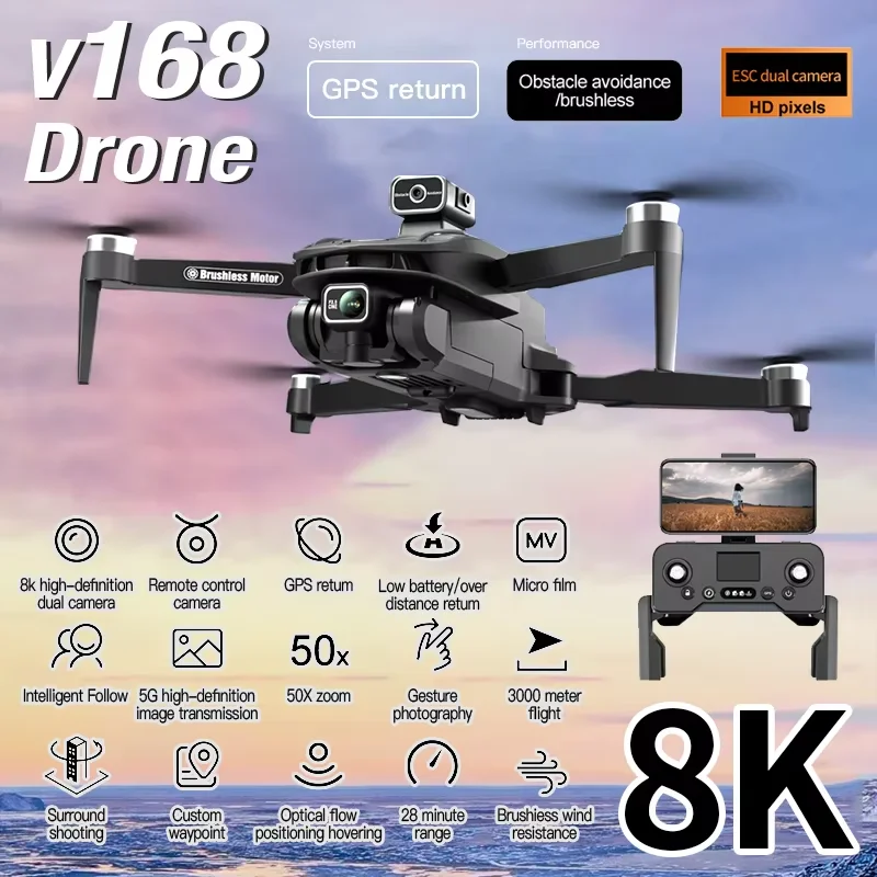 

V168 ProMax Camera Drone 5g Wifi 8k Dual-camera Professional Aerial Photography Quadcopter Obstacle Avoidance Professional Drone