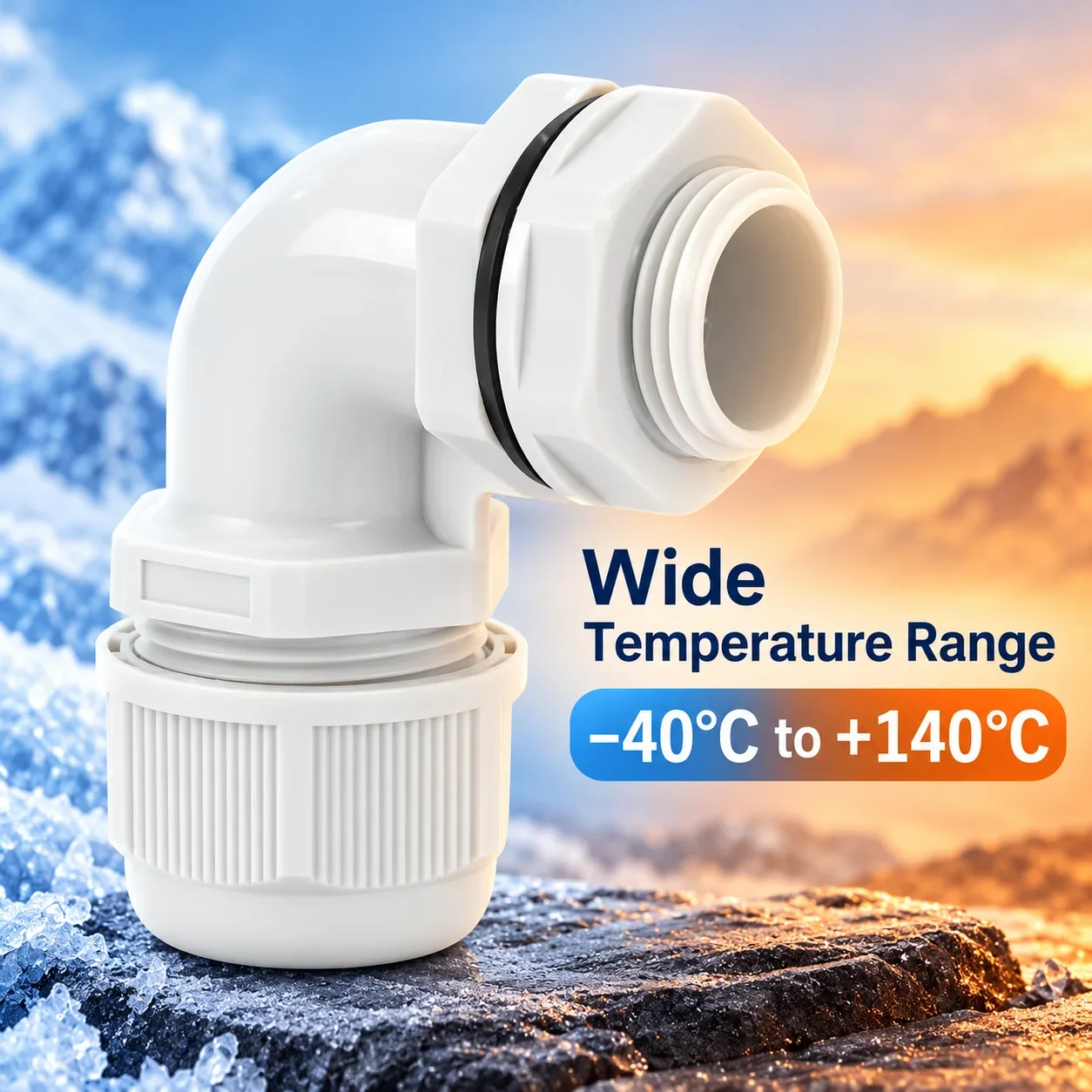90° Elbow Waterproof Cable Connector M12-M40 Eco-Friendly ROHS Fixed Head Flame Retardant Gland for Secure Wire Connections