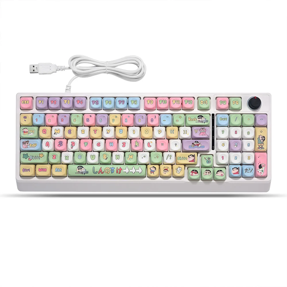 

Механическая клавиатура Kawaii Crayon Shin-Chan K98, тема клавиш, настоящий смешанный свет, мультимедийная ручка, регулировка, мультяшный подарок «Hello Kitty»