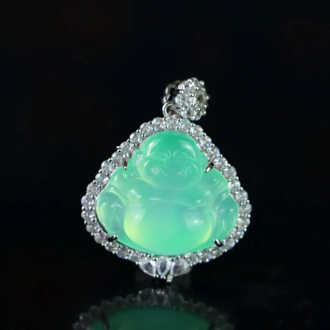 

jadeite with exquisite craftsmanship, inlaid with Maitreya Buddha, exquisite jewelry, perfect gift for birthdays and festivals