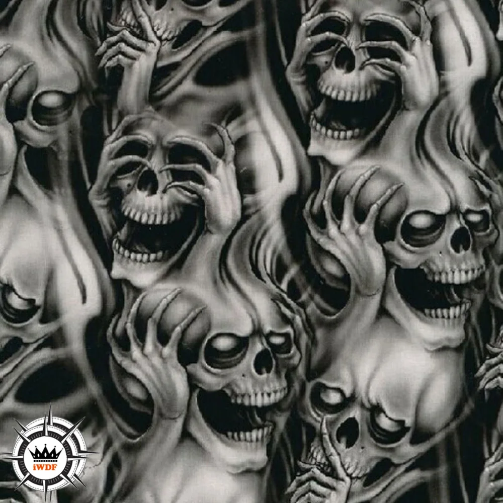 

TSAUTOP WDF008 пленка для переноса воды с рисунком черепа, гидрографическая пленка 0,5 м х 2 м или 10 м, рулон для проектов DIY