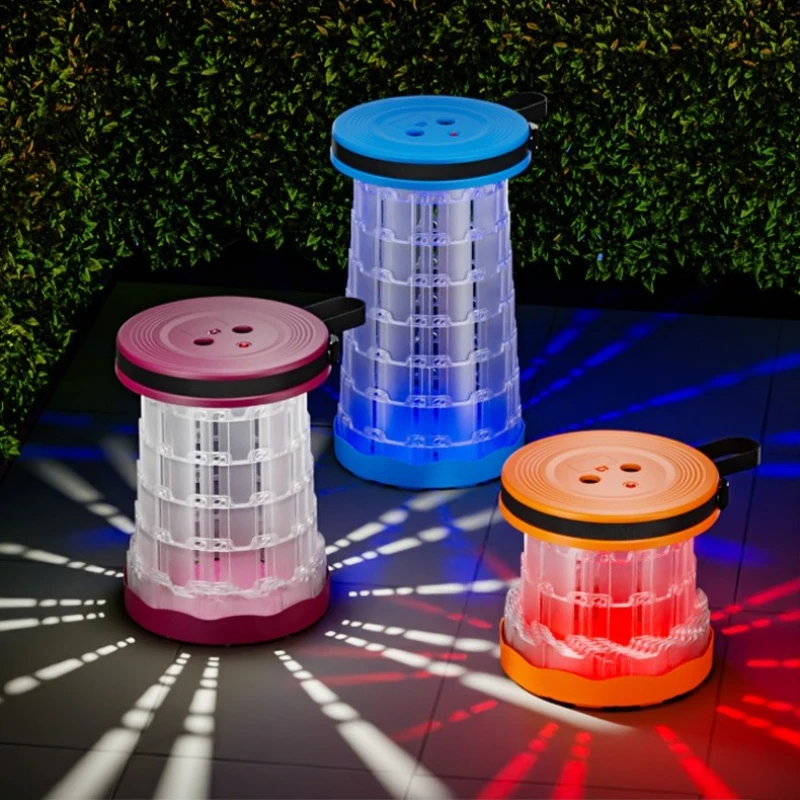 New Outdoor Stools Camping and Fishing Portable Foldable LED Lighting Telescopic Stool Folding Beach Chairs