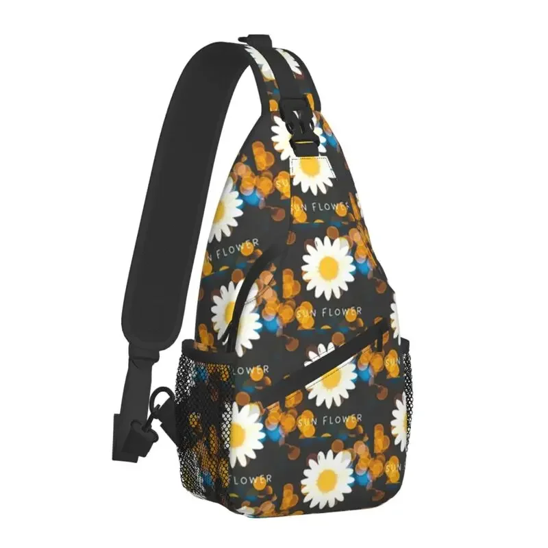 Fashion White Sunflower Prints Crossbody Sling Backpack Men Sun Flower Shoulder Chest Bag for Traveling