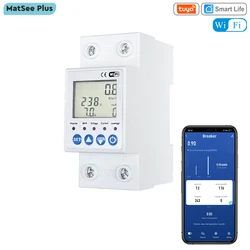 Tuya Smart WiFi Circurt Breaker Relay Switch 63A Energy Meter Leakage Over Under Voltage Protector and Reclosing App Control