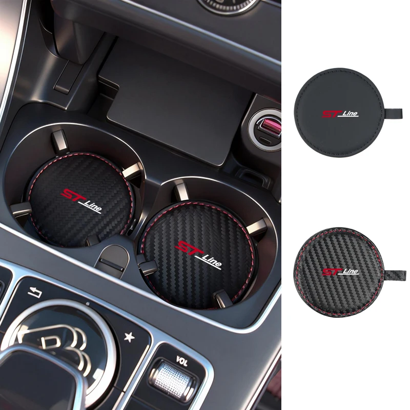 Rattle-Free Car Cup Coaster Leather Console Water Cup Pad For For Ford ST Line Racing RS S Kuga Fiesta Fusion Mondeo Edge