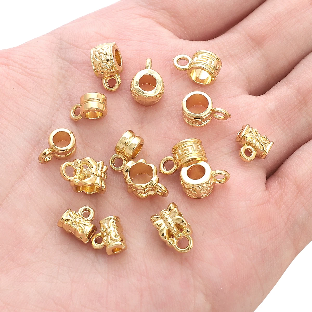 1Pcs 14K Gold Plated Alloy Bail Beads DIY Bracelet Necklace Pendant Charms Holder Spacer Connector Tube Bails Cord Bails