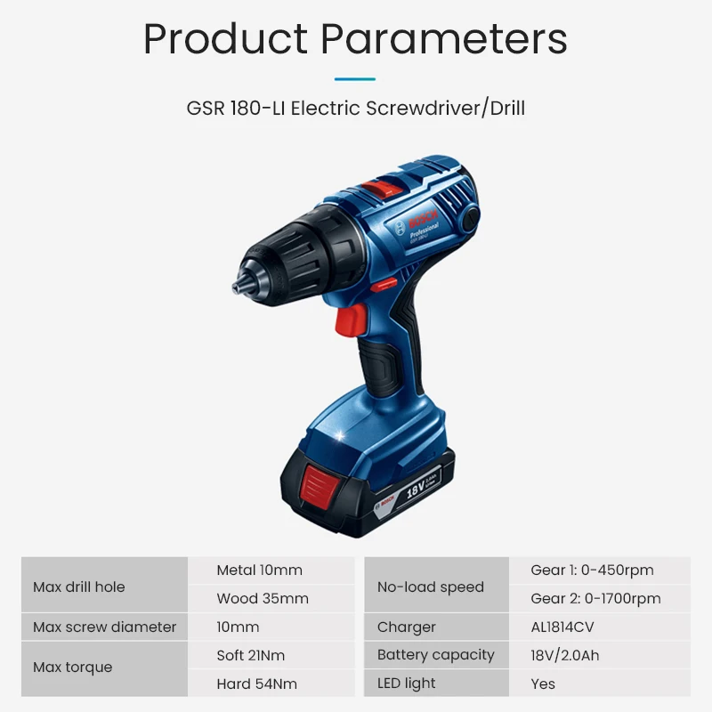 Bosch GSR 180 Li 18V Cordless Drill Driver Professional Electric Drill Screwdriver Brushed Motor Power Tool For Metal Wood Wall