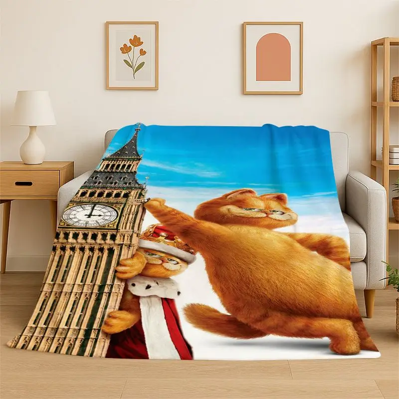 Kawaii G-Garfield Cartoon Cat Flannel Blanket,Ultra Soft Warm Plush Throw for Home Bedroom Bed Sofa Cover Office Picnic Gift Kid