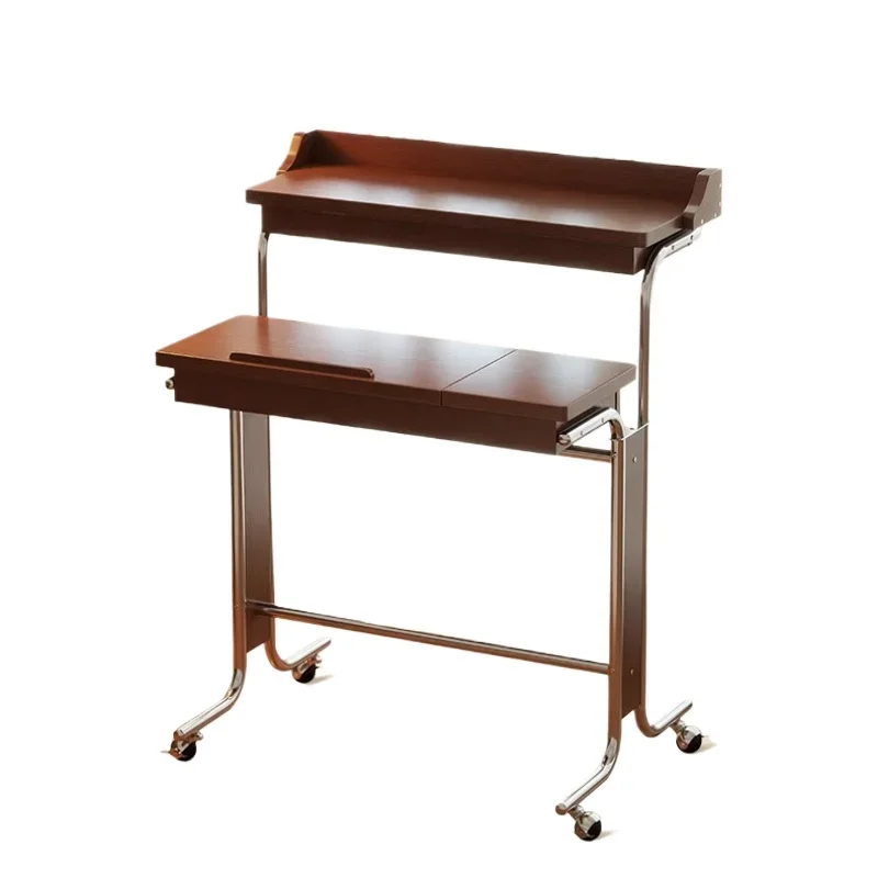 Medieval solid wood lifting computer desk, household workbench, small movable desk, Bauhaus small apartment