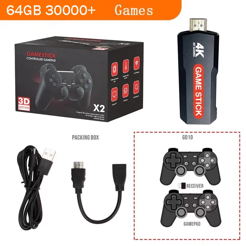 X2 Retro Game Console Game stick 4G WiFi Wireless Controller Android 30000+ Retro Game support N64 GBA HD 4K stick