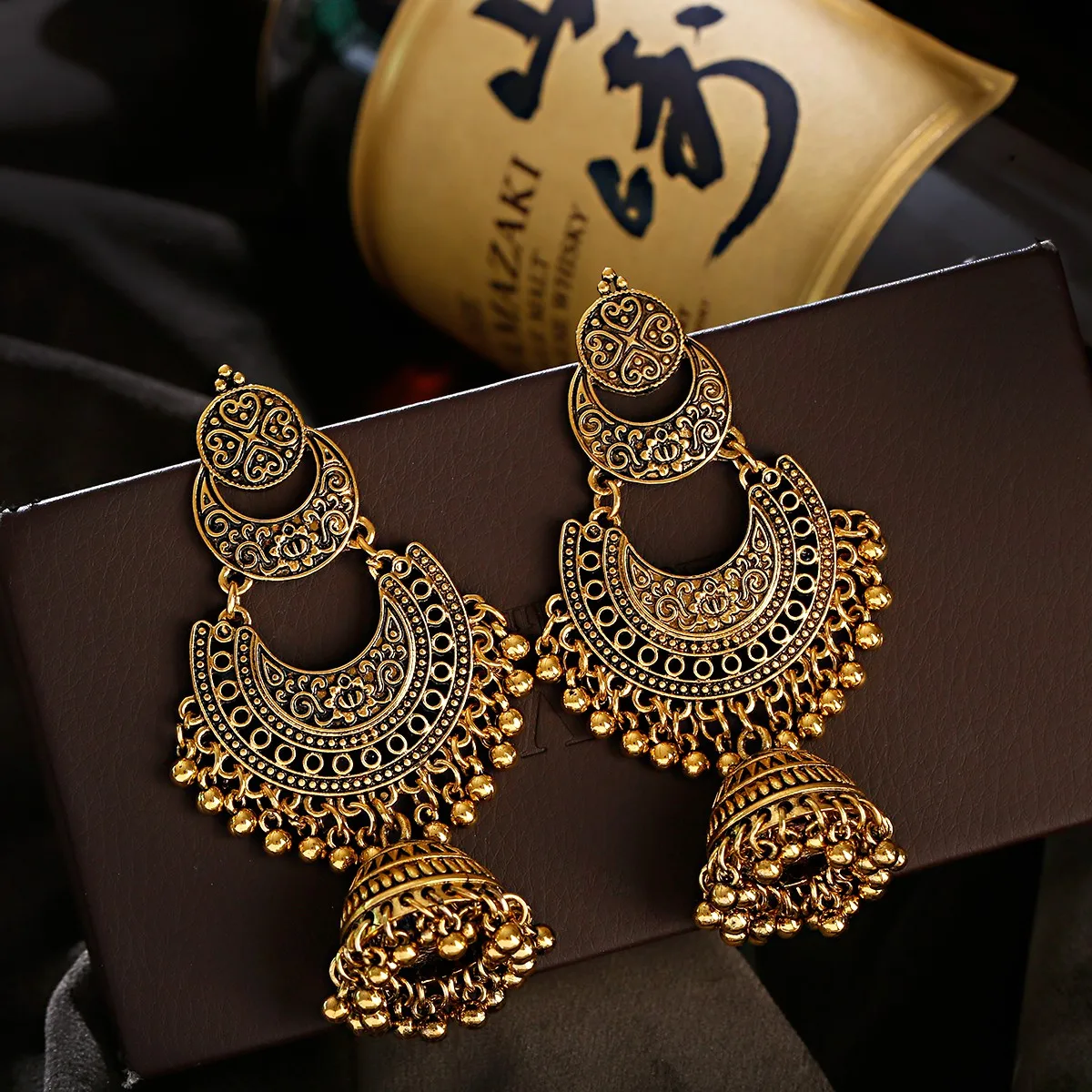 Boho Vintage Jhumka Statement Big Bells Tassel Drop Earrings for Women Ethnic Round Carved Brincos Gypsy Indian Jewelry