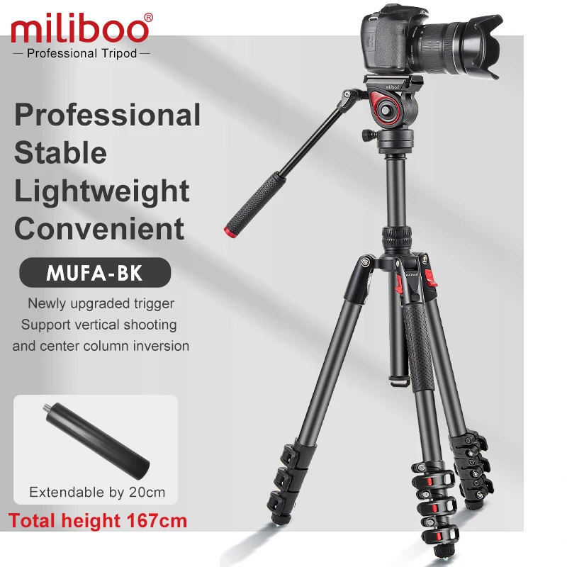 miliboo MUFA-BK Professional Lightweight carbon fiber tripod stand with upgraded trigger fotográfica tripode para móvil삼각대