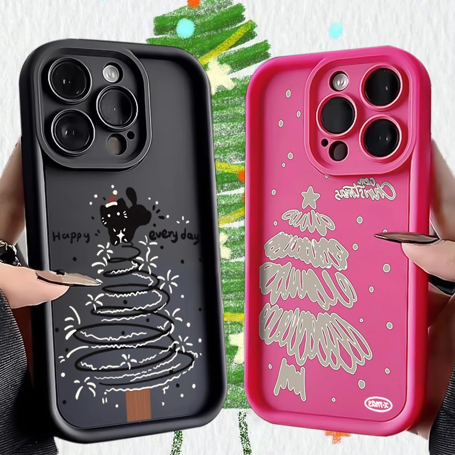 New Year Christmas Tree Cat Case for Samsung Galaxy S24 S23 Ultra S22 S21 Plus S20 FE A12 A32 A52 A52S A23 A33 A53 A14 A34 A54