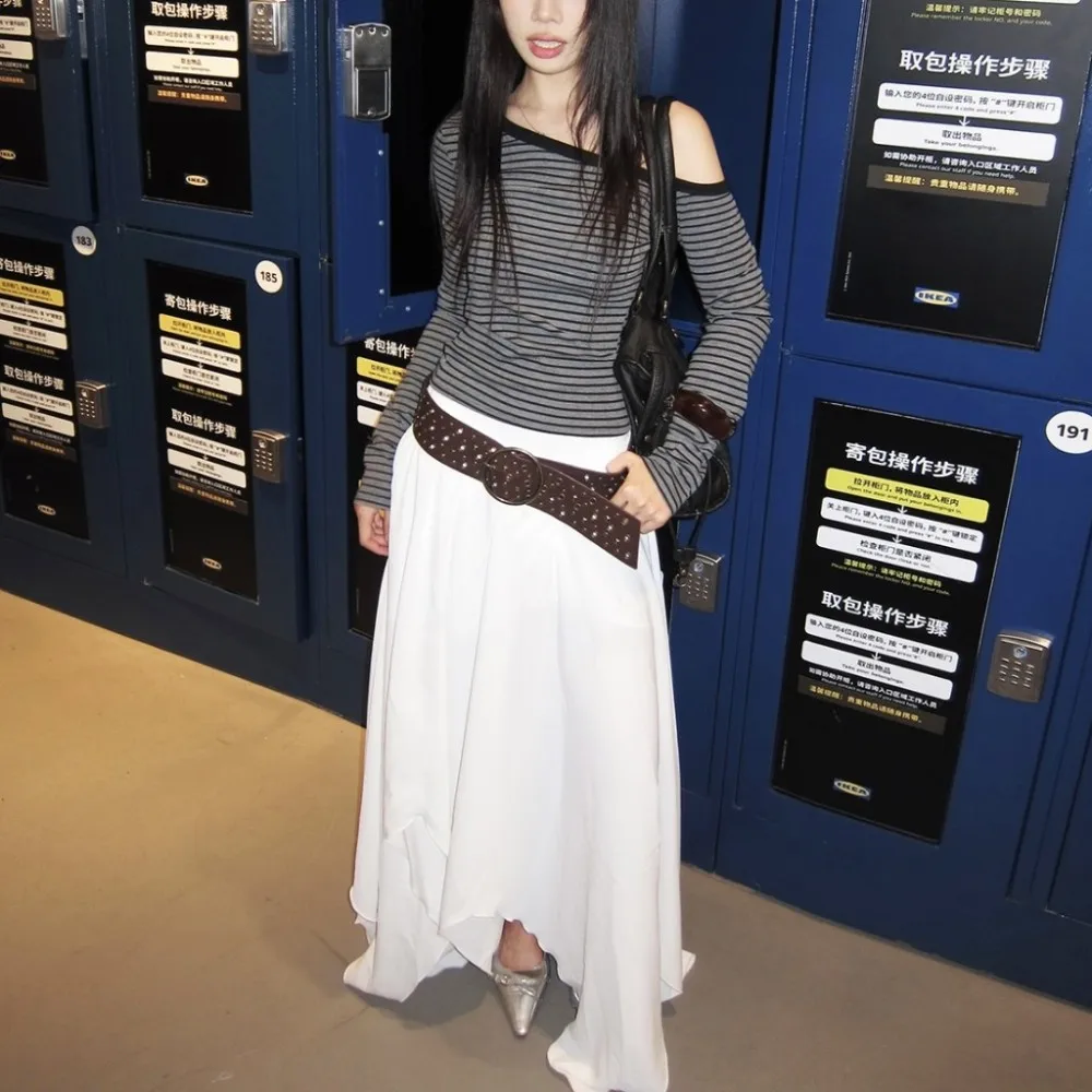 Kliou Casual Elegant Long Skirts Woman Y2K Style Elastic Waist Irregular Shape Daily Street Basic Solid Simple Fashion Bottoms