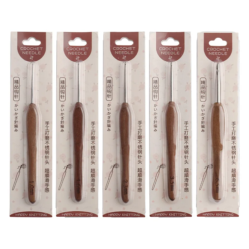 3 pieces stainless steel woolen crochet hook Blood sandalwood handle handmade DIY knitting yarn crochet needle