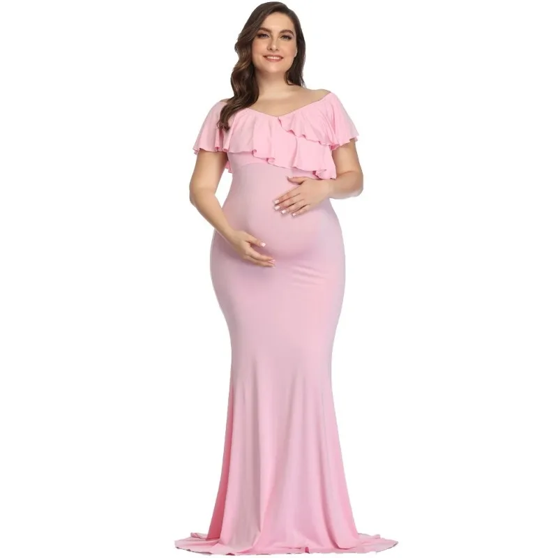 Vestido largo de maternidad para sesión de fotos, prenda elegante de algodón, talla grande, novedad