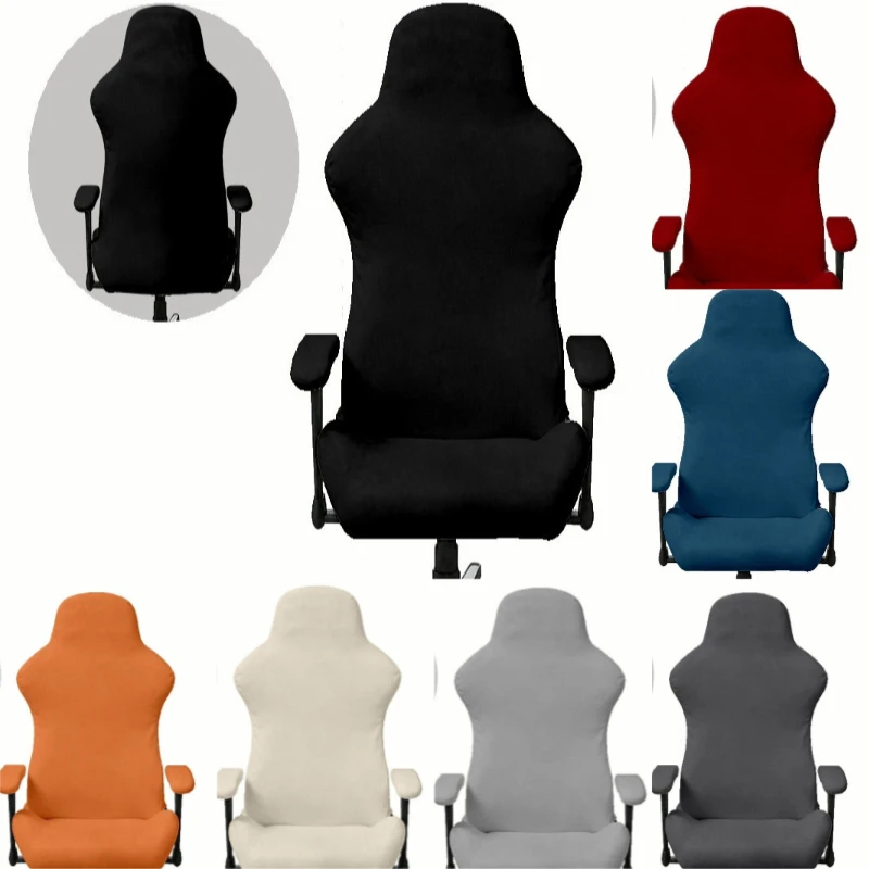 Solid Color Gaming Chair Cover Soft Elasticity Polar Fleece Armchair Slipcovers Computer Seat Chair Covers Stretch Rotating Lift