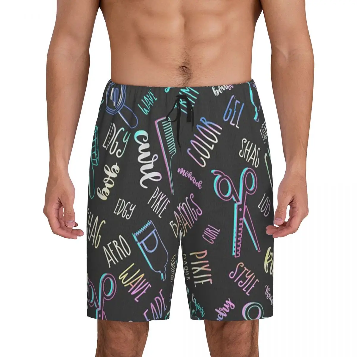 

Мужские короткие пижамные шорты с принтом инструментов для укладки волос, для сна и отдыха