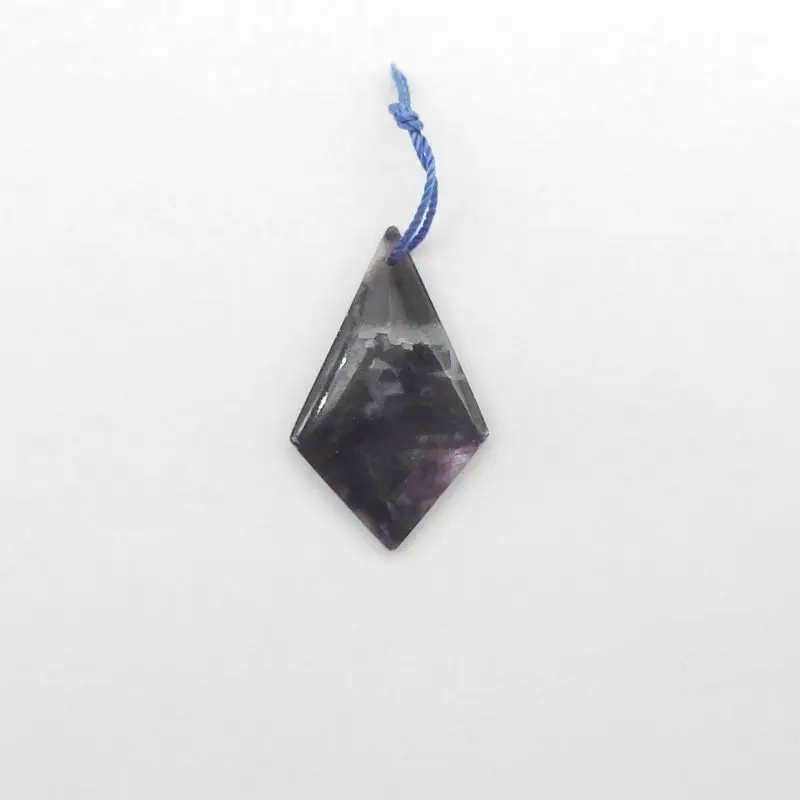 

Natural Rainbow Fluorite Rhombus Pendant Polished Purple-Black Banded Gemstone Geometric Shape Modern Artisanal Jewelry