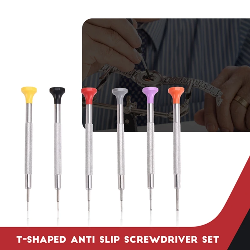 6Pcs T-Shaped Anti Slip Screwdrivers Set  For 3135 2135 Movement Watch Repair  Precision Screwdriver Watch Repair Tool