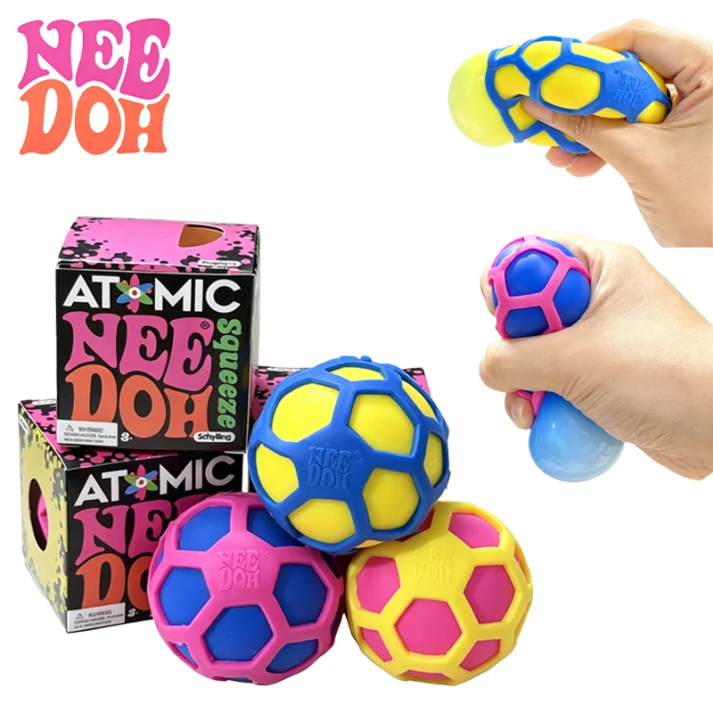 Needoh Atomic Squeeze Ball TPR Anti-Stress Sensory Toy Relief Fidget TPR Quickly Rebound Hollow Grid Design Tactile ADHD Gift