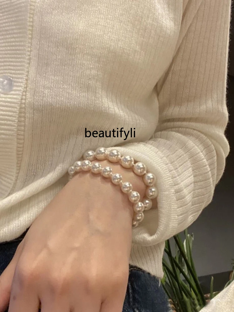 925 Silver Strong Light White Pearl Bracelet Female Temperament Socialite French Retro High Sense Bracelet New