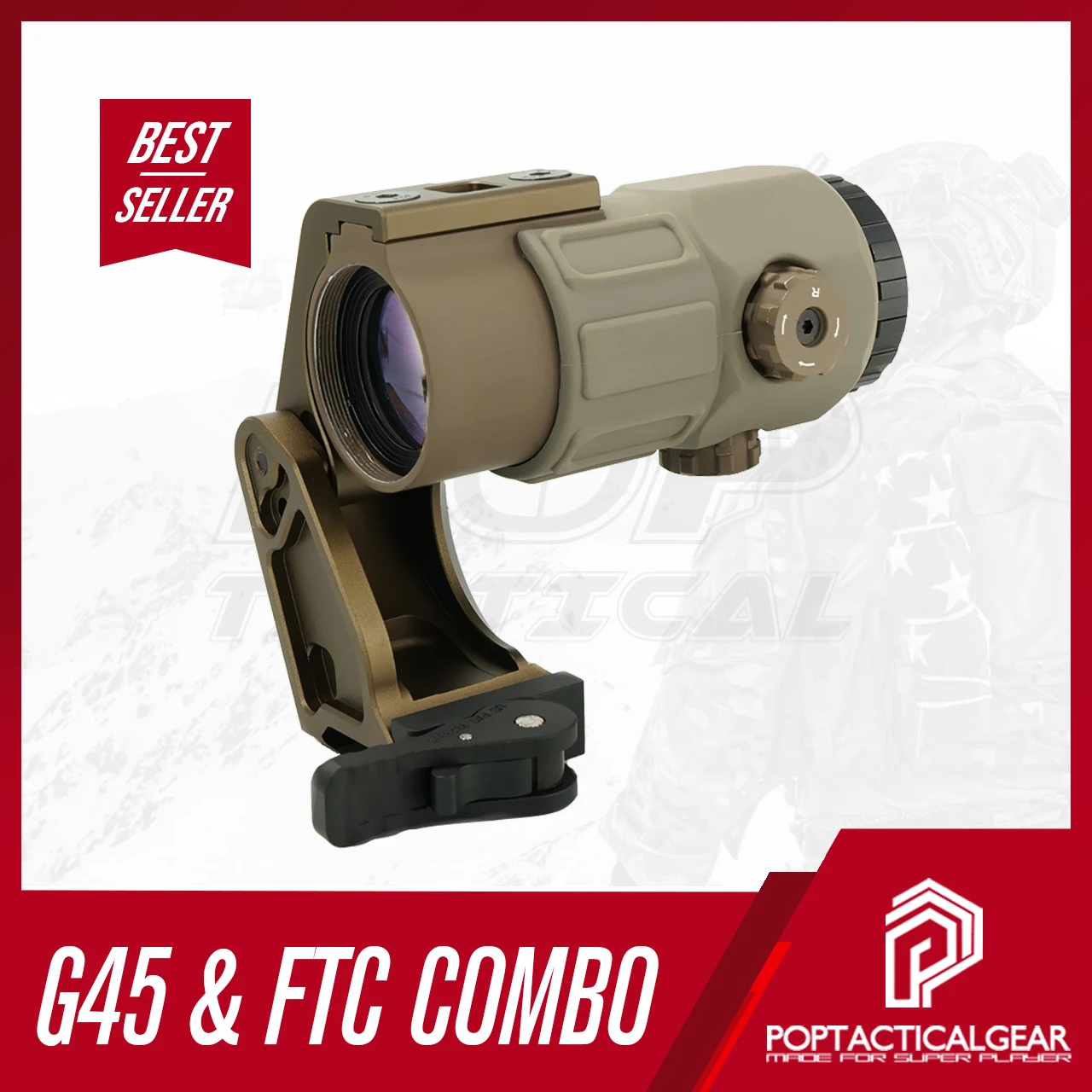 Tactical G45 5X Magnifier Scope With FAST FTC Mount Combo For Airsoft with US Flag Original Markings Black And FDE Colors