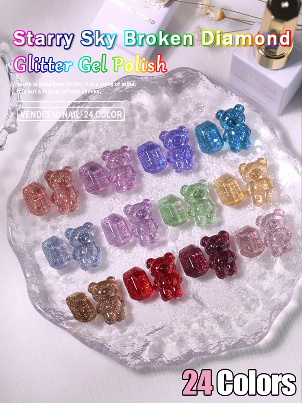 Vendeeni 24 Farben Sternenhimmel Glitzer Gel Nagellack TPO/HEMA FREI Semi-Permanenter UV LED Gel Lack Flash Nail Art Gel Nagellack – Detail 1