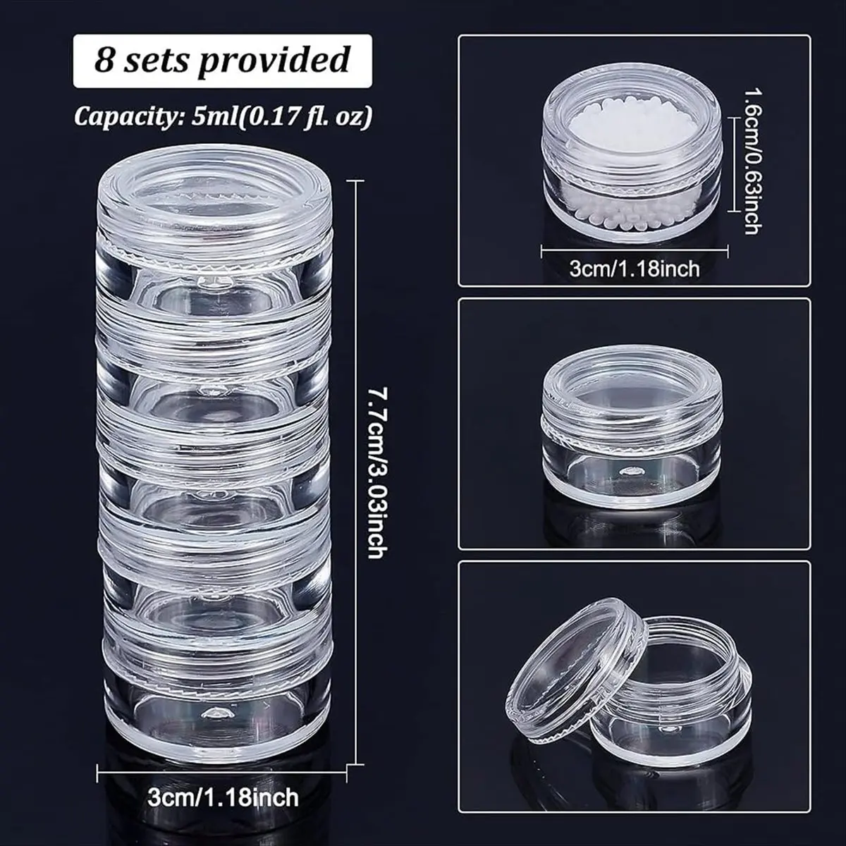 AA77 NEW  5G/5ML Stackable Round Plastic Containers 8 Column(5 Layer/Column) Bead Storage Jars for Seed Beads Drills