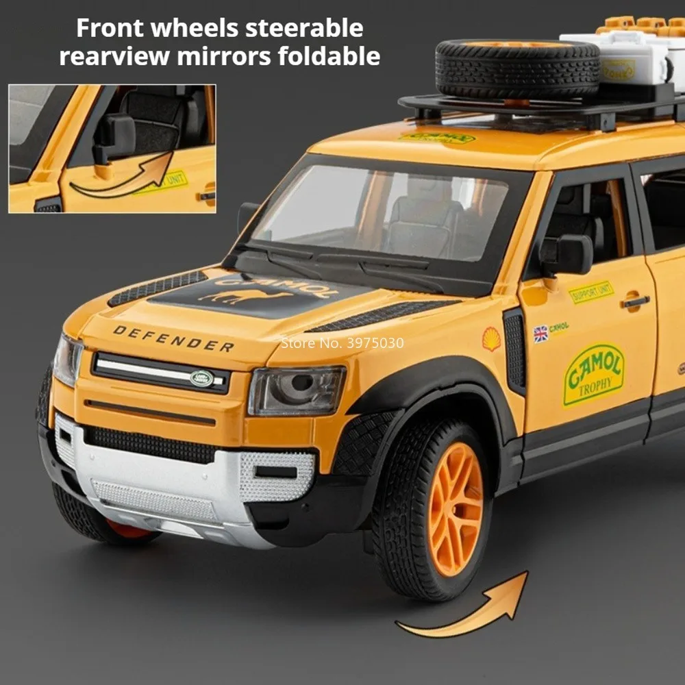 1:24 aleación Land Rover Defender modelos fundidos a presión coches de juguete con luz trasera sonido miniatura todoterreno juguetes interactivos para niños