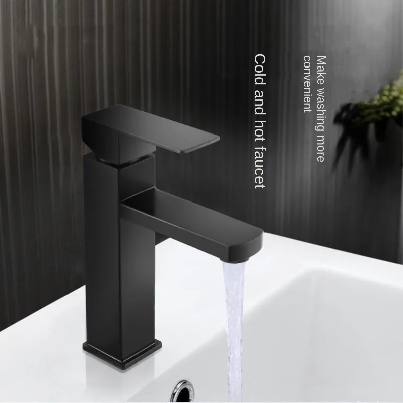 Stainless steel black hot and cold basin, square single hole bathroom countertop basin, ceramic basin, washbasin faucet