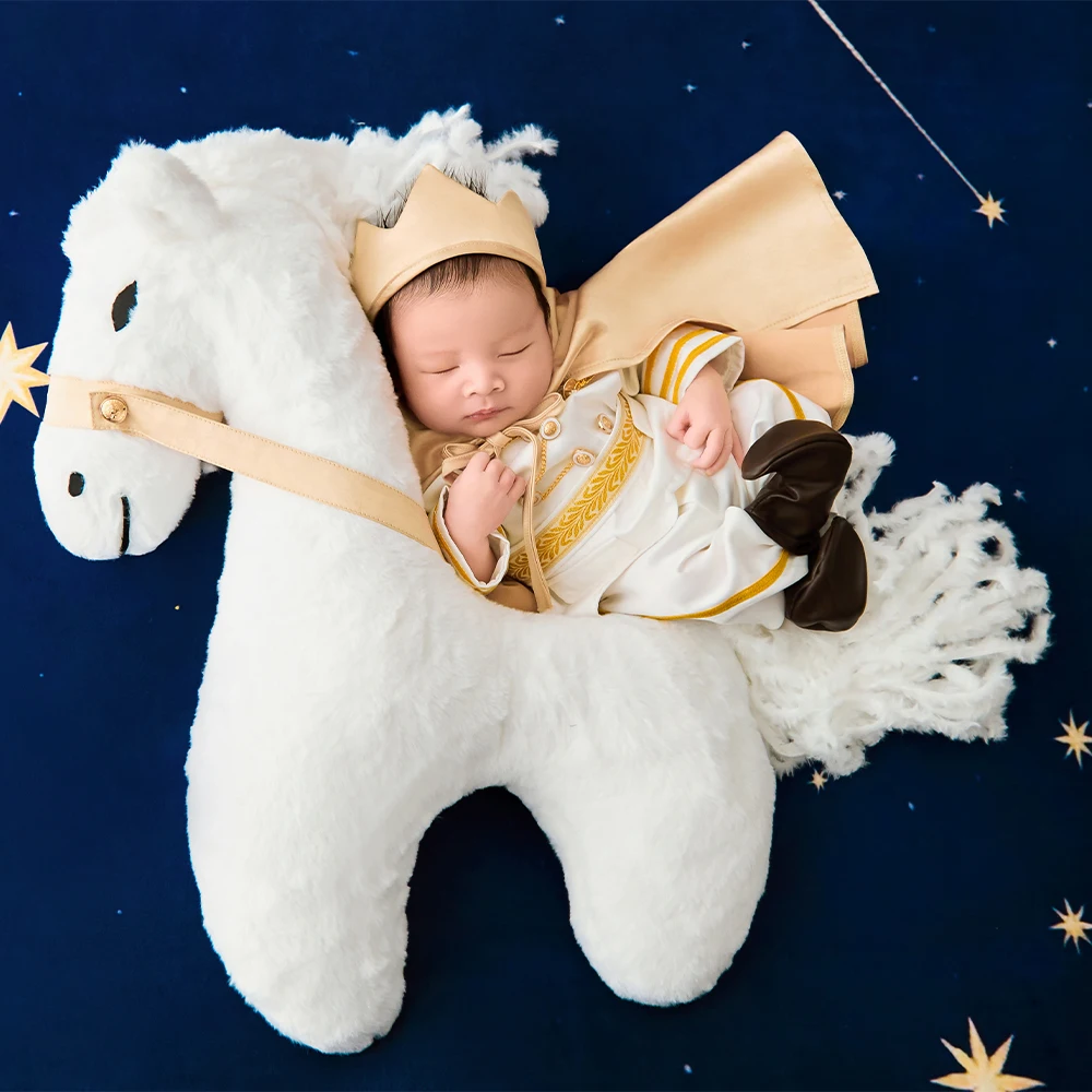 

Костюм благородного рыцаря для новорожденных, реквизит для фотосессий, белая лошадь, позирующая кукла, 0-1 месяц, профессиональный наряд для детской фотосессии