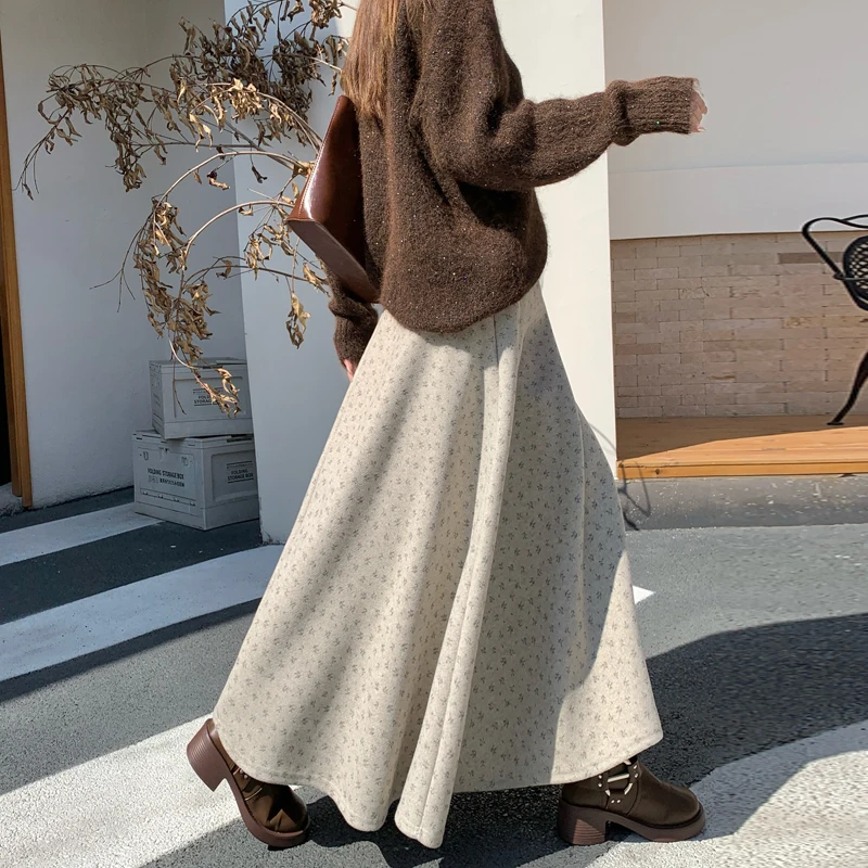 Sweet Floral A-Line Mini Skirt for Women Autumn Winter Small Stature Vintage Puffy Umbrella Skirt Gentle Feminine Style