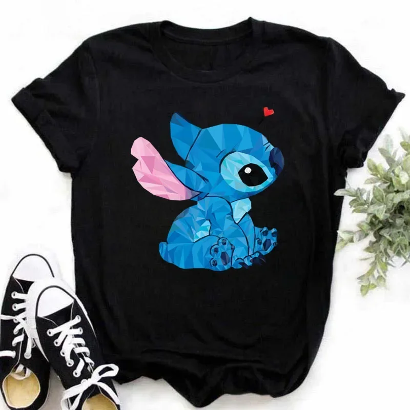 New Women\'s T-shirts Tops Stitch Pattern Tops Short Sleeves Cute Stitch Oversized T-shirt Crew Neck Top Y2k Short Sleeves