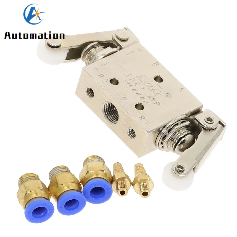 TAC2-41PP+34C Pneumatic Mechanical Exhaust Valve 2 Position 5-Way Double Head Roller Lever Switch 1/8 Thread Fittings for Air To