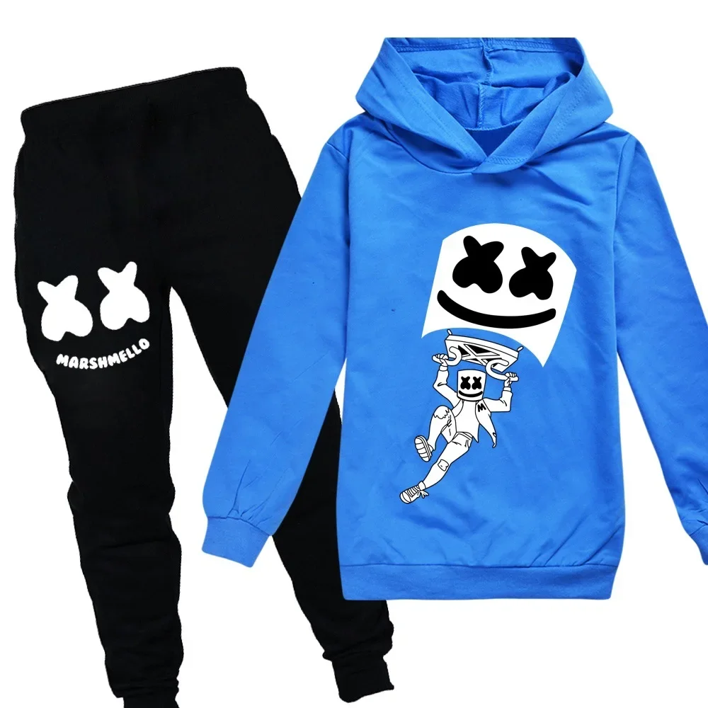 2024 Kids Cartoon DJ marshmellow Sweatshirt Sets Spring Casual Fashion Hoodies+Long Pants Children Baby Boys Girls Suit Clothing