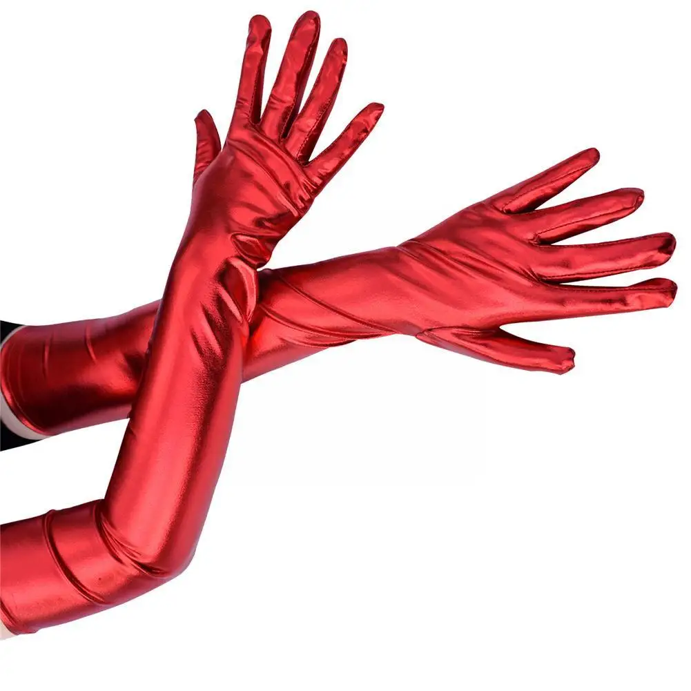 Sexy Long Latex Gloves Women Men Hip Jazz Clubwear Mittens Fake Gloves Costumes Leather Cosplay Look Wet Accessory P4C7