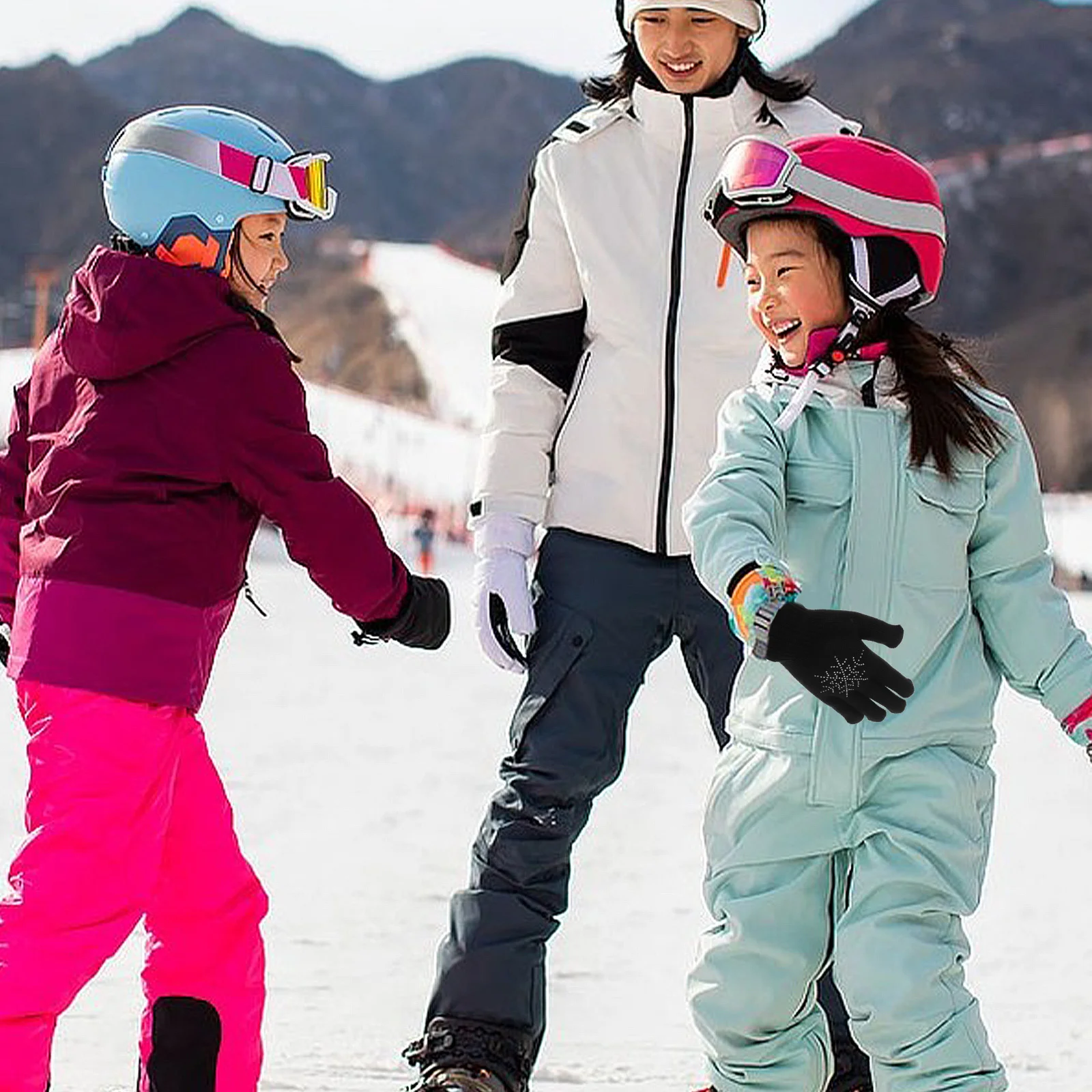 1 Pair Ski For Kids Thickened Anti-Slip Winter Warm Gloves For Girls Cold Weather Ice Skating Figure Skating Youth Snow Gloves