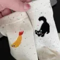 

Autumn Vintage Dot Women Cat Fish Socks Cute Cartoon Cat Fish Pattern Middle Tube Socks Soft Thermal Warm Crew Sock