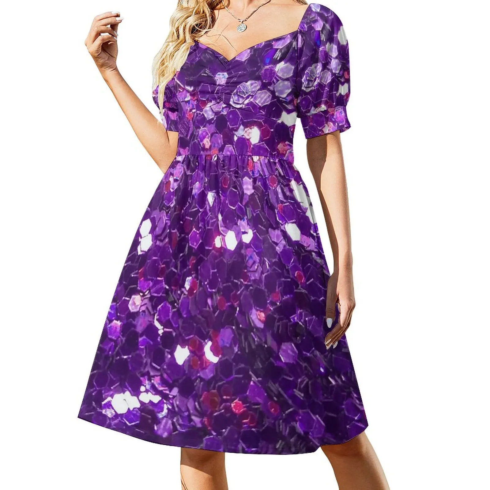 Photographic Image of Purple Glitter Short Sleeved Dress luxury dresses Long dresses Dress