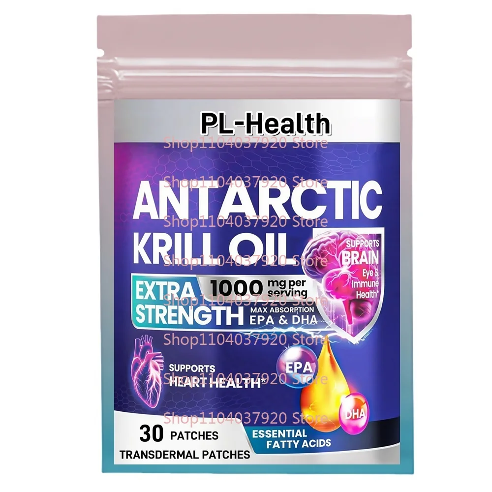 

30 Patches Krill Oil Transdermal Patches with Astaxanthin Omega-3 EPA, DHA for Brain Health & Immune Support