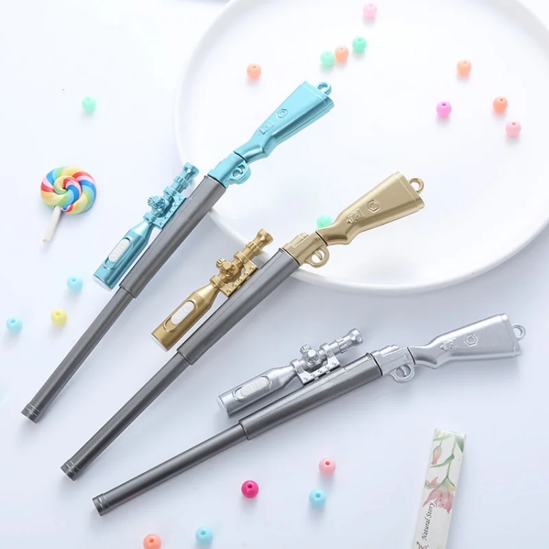 

36pcs/lot Creative Gun Shape Luminous Gel Pen Cute 0.5mm Black Ink Signature Pens Promotional Gift Office School Supplies