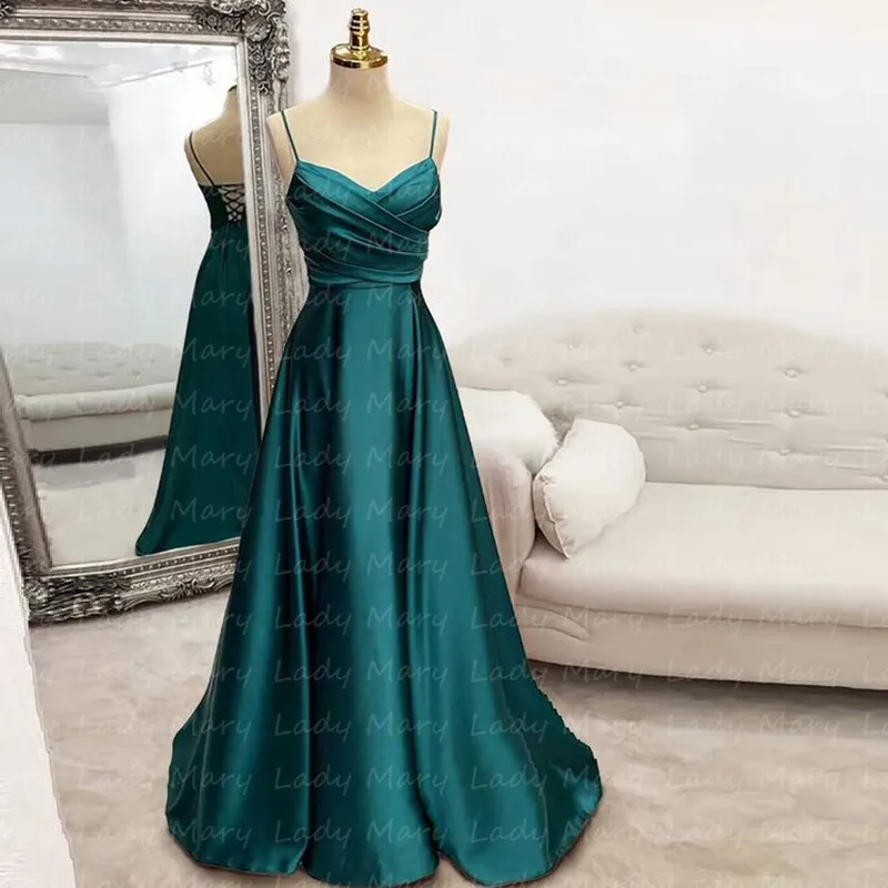 

Charming 2024 Satin Prom Dresses A Line Spaghetti Straps Criss Cross Back Graduation Party Gowns Formal Occasion Robe Vestido D