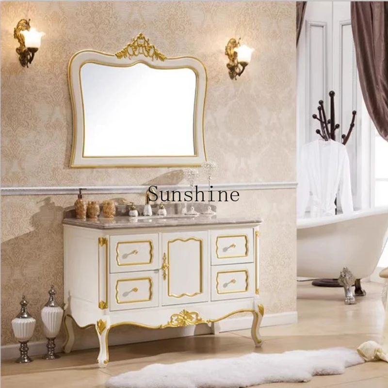 

Jane European antique bathroom cabinet combination red oak washbasin bathroom