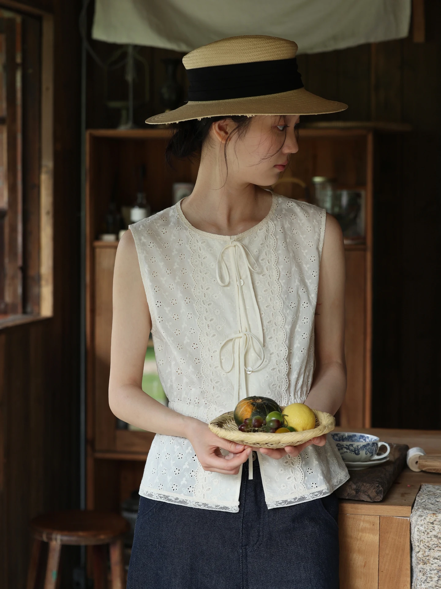 

Ретро-блузка с кружевными вставками и поясом, женская приталенная хлопковая летняя блузка с круглым вырезом, дышащая, легкая, повседневная