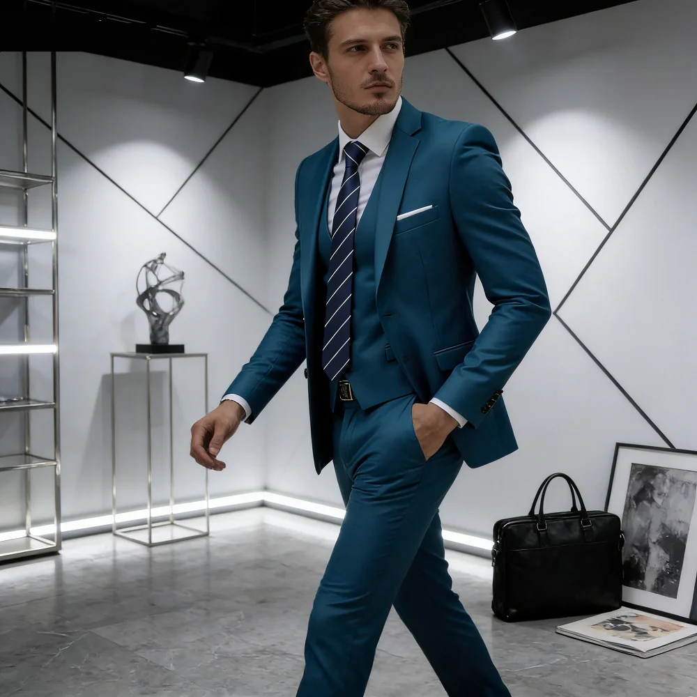 

Элегантный розово-красный комплект из трех предметов, приталенный мужской костюм, двубортный пиджак, жилет и брюки, комплект для свадьбы, жениха, смокинг, деловая вечеринка