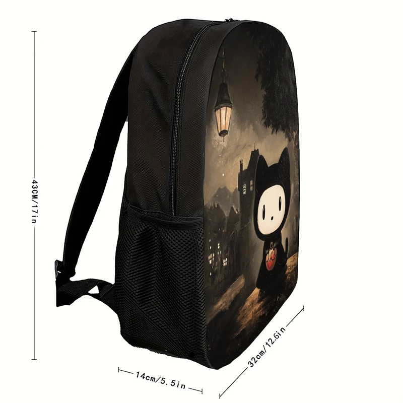 1pc Halloween themed Hello Kitty Rainy Stroll Printed Backpack, Student Backpack, Suitable for Travel, Daily Commuting